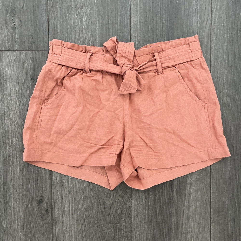 Jolt Linen Shorts Womens S Elastic Waste Pockets Orange